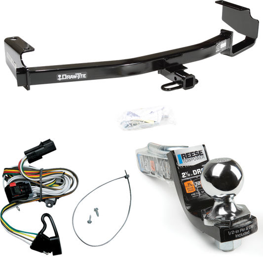 Fits 2001-2003 Chrysler Town & Country Trailer Hitch Tow PKG w/ 4-Flat Wiring Harness + Interlock Starter Kit w/ 2" Ball 2-1/2" Drop 2" Rise By Draw-Tite