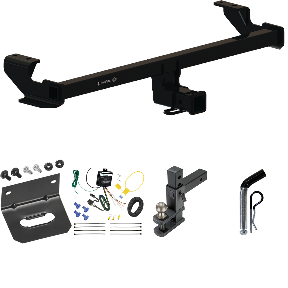 Fits 2022-2023 Volkswagen Taos Trailer Hitch Tow PKG w/ 4-Flat Wiring Harness + Adjustable Drop Rise Clevis Hitch Ball Mount w/ 2" Ball + Pin/Clip + Wiring Bracket By Draw-Tite