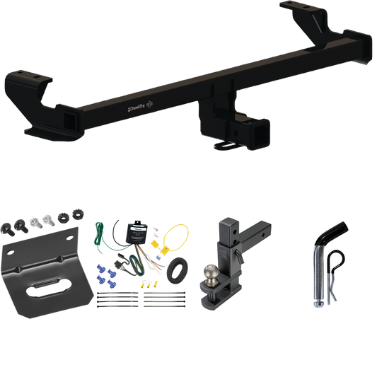 Fits 2022-2023 Volkswagen Taos Trailer Hitch Tow PKG w/ 4-Flat Wiring Harness + Adjustable Drop Rise Clevis Hitch Ball Mount w/ 2" Ball + Pin/Clip + Wiring Bracket By Draw-Tite