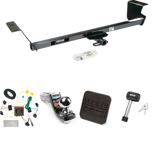 Fits 2008-2010 Dodge Grand Caravan Trailer Hitch Tow PKG w/ 4-Flat Wiring Harness + Interlock Starter Kit w/ 2" Ball 2-1/2" Drop 2" Rise + Hitch Cover + Hitch Lock By Reese Towpower