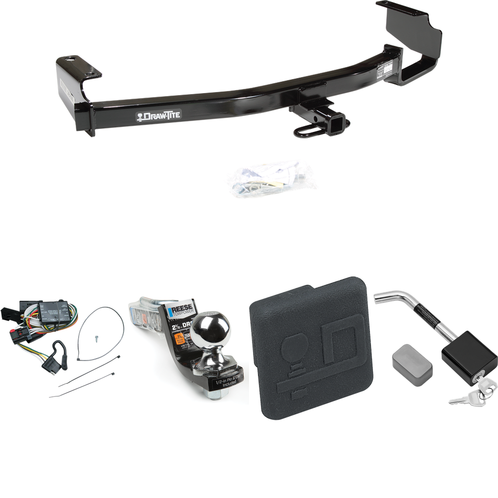 Se adapta al paquete de enganche para remolque Plymouth Grand Voyager 1996-2000 con arnés de cableado plano de 4 + kit de inicio de enclavamiento con bola de 2", caída de 2-1/2", elevación de 2" + cubierta de enganche + bloqueo de enganche de Draw-Tite