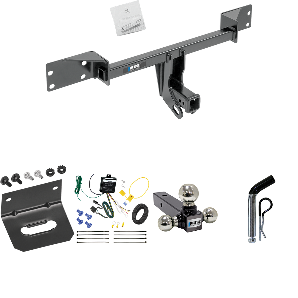 Fits 2015-2022 Mercedes-Benz GLA250 Trailer Hitch Tow PKG w/ 4-Flat Wiring Harness + Triple Ball Ball Mount 1-7/8" & 2" & 2-5/16" Trailer Balls + Pin/Clip + Wiring Bracket By Reese Towpower