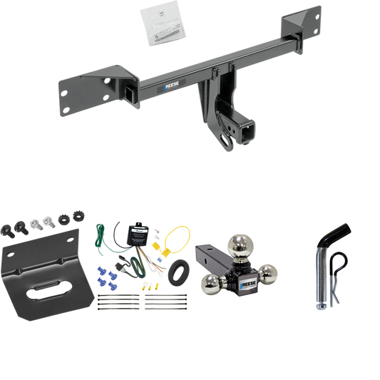 Fits 2015-2022 Mercedes-Benz GLA250 Trailer Hitch Tow PKG w/ 4-Flat Wiring Harness + Triple Ball Ball Mount 1-7/8" & 2" & 2-5/16" Trailer Balls + Pin/Clip + Wiring Bracket By Reese Towpower