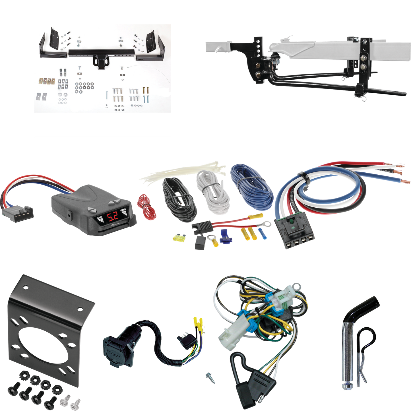 Fits 1998-2000 Isuzu Hombre Trailer Hitch Tow PKG w/ 6K Round Bar Weight Distribution Hitch w/ 2-5/16" Ball + Pin/Clip + Tekonsha Brakeman IV Brake Control + Generic BC Wiring Adapter + 7-Way RV Wiring (For w/Step Bumper Models) By Reese Towpower