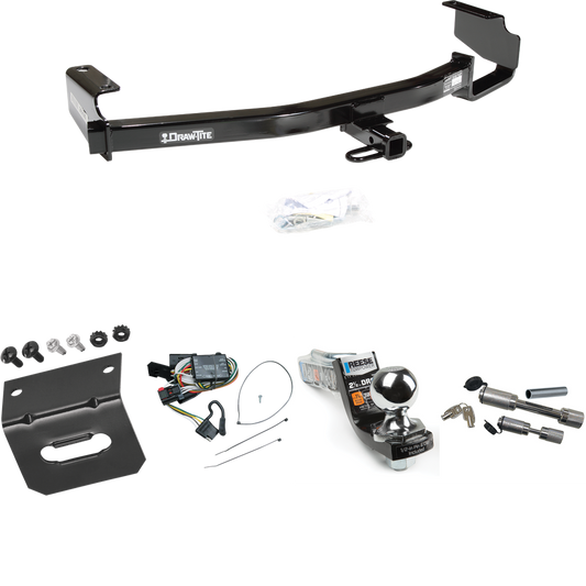 Fits 1996-2000 Plymouth Grand Voyager Trailer Hitch Tow PKG w/ 4-Flat Wiring Harness + Interlock Starter Kit w/ 2" Ball 2-1/2" Drop 2" Rise + Wiring Bracket + Dual Hitch & Coupler Locks By Draw-Tite