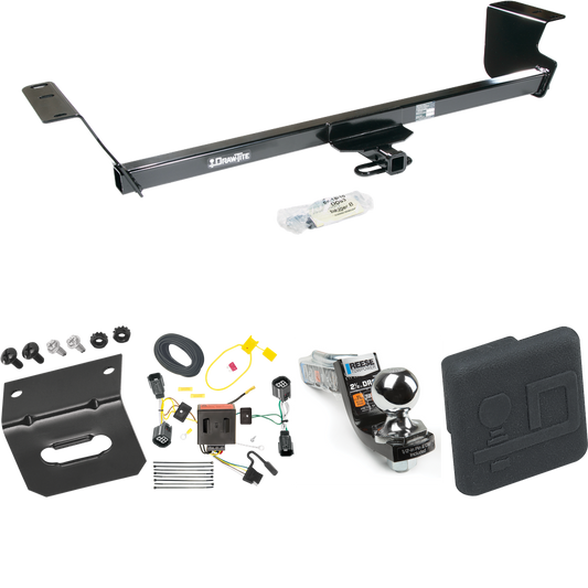 Fits 2011-2020 Dodge Grand Caravan Trailer Hitch Tow PKG w/ 4-Flat Wiring Harness + Interlock Starter Kit w/ 2" Ball 2-1/2" Drop 2" Rise + Wiring Bracket + Hitch Cover By Draw-Tite