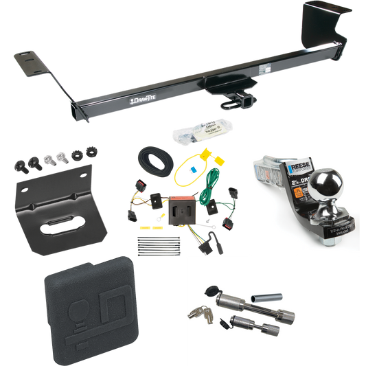 Fits 2008-2010 Chrysler Town & Country Trailer Hitch Tow PKG w/ 4-Flat Wiring Harness + Interlock Starter Kit w/ 2" Ball 2-1/2" Drop 2" Rise + Wiring Bracket + Hitch Cover + Dual Hitch & Coupler Locks By Draw-Tite