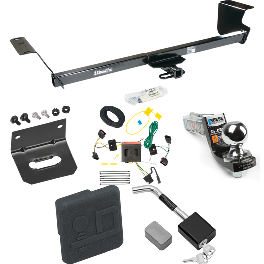 Fits 2008-2010 Chrysler Town & Country Trailer Hitch Tow PKG w/ 4-Flat Wiring Harness + Interlock Starter Kit w/ 2" Ball 2-1/2" Drop 2" Rise + Wiring Bracket + Hitch Cover + Hitch Lock By Draw-Tite