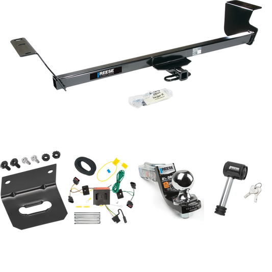 Fits 2008-2010 Dodge Grand Caravan Trailer Hitch Tow PKG w/ 4-Flat Wiring Harness + Interlock Starter Kit w/ 2" Ball 2-1/2" Drop 2" Rise + Wiring Bracket + Hitch Lock By Reese Towpower