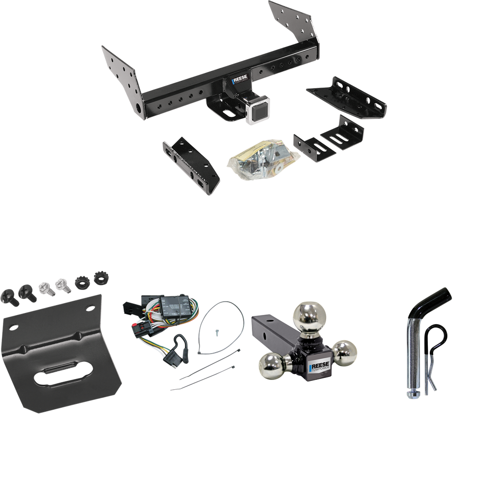 Fits 1996-2000 Dodge Caravan Trailer Hitch Tow PKG w/ 4-Flat Wiring Harness + Triple Ball Ball Mount 1-7/8" & 2" & 2-5/16" Trailer Balls + Pin/Clip + Wiring Bracket By Reese Towpower