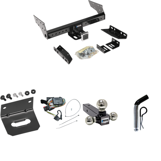 Fits 1996-2000 Dodge Caravan Trailer Hitch Tow PKG w/ 4-Flat Wiring Harness + Triple Ball Ball Mount 1-7/8" & 2" & 2-5/16" Trailer Balls + Pin/Clip + Wiring Bracket By Reese Towpower