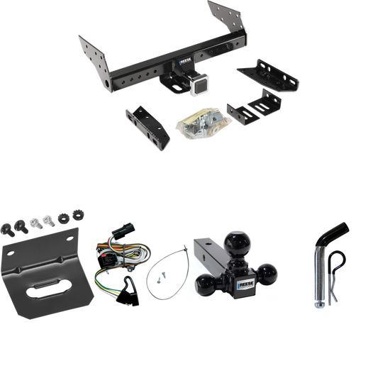 Fits 2001-2003 Dodge Grand Caravan Trailer Hitch Tow PKG w/ 4-Flat Wiring Harness + Triple Ball Ball Mount 1-7/8" & 2" & 2-5/16" Trailer Balls + Pin/Clip + Wiring Bracket By Reese Towpower