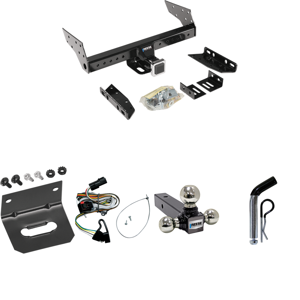 Fits 2001-2003 Chrysler Voyager Trailer Hitch Tow PKG w/ 4-Flat Wiring Harness + Triple Ball Ball Mount 1-7/8" & 2" & 2-5/16" Trailer Balls + Pin/Clip + Wiring Bracket By Reese Towpower