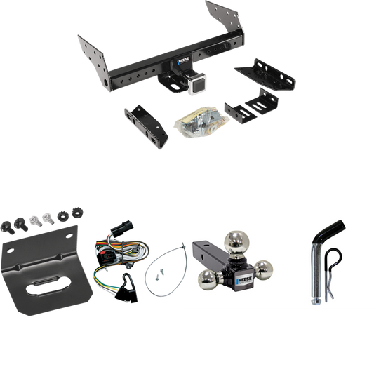 Fits 2001-2003 Chrysler Voyager Trailer Hitch Tow PKG w/ 4-Flat Wiring Harness + Triple Ball Ball Mount 1-7/8" & 2" & 2-5/16" Trailer Balls + Pin/Clip + Wiring Bracket By Reese Towpower