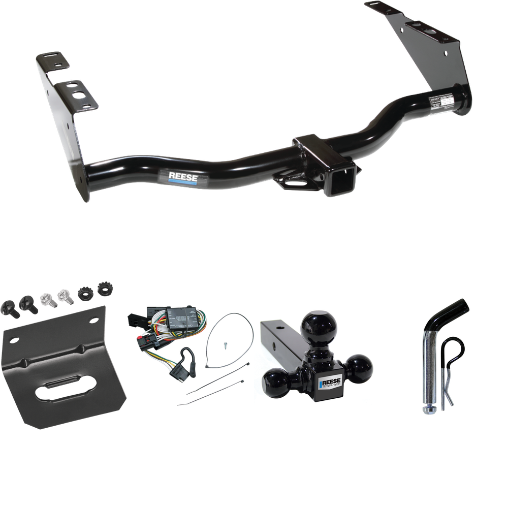 Fits 1996-2000 Dodge Caravan Trailer Hitch Tow PKG w/ 4-Flat Wiring Harness + Triple Ball Ball Mount 1-7/8" & 2" & 2-5/16" Trailer Balls + Pin/Clip + Wiring Bracket By Reese Towpower