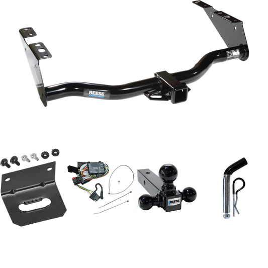 Fits 1996-2000 Dodge Caravan Trailer Hitch Tow PKG w/ 4-Flat Wiring Harness + Triple Ball Ball Mount 1-7/8" & 2" & 2-5/16" Trailer Balls + Pin/Clip + Wiring Bracket By Reese Towpower