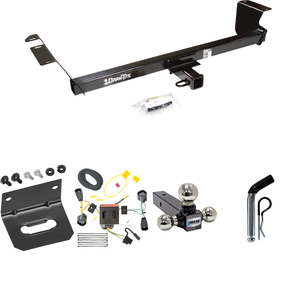 Fits 2011-2016 Chrysler Town & Country Trailer Hitch Tow PKG w/ 4-Flat Wiring Harness + Triple Ball Ball Mount 1-7/8" & 2" & 2-5/16" Trailer Balls + Pin/Clip + Wiring Bracket By Draw-Tite
