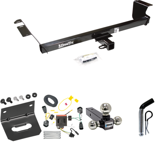 Fits 2011-2016 Chrysler Town & Country Trailer Hitch Tow PKG w/ 4-Flat Wiring Harness + Triple Ball Ball Mount 1-7/8" & 2" & 2-5/16" Trailer Balls + Pin/Clip + Wiring Bracket By Draw-Tite