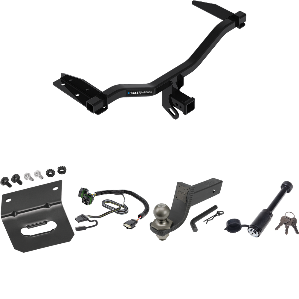 Fits 2018-2020 GMC Terrain Trailer Hitch Tow PKG w/ 4-Flat Wiring + Interlock Tactical Starter Kit w/ 3-1/4" Drop & 2" Ball + Tactical Dogbone Lock + Wiring Bracket (For Diesel Engine Models) By Reese Towpower