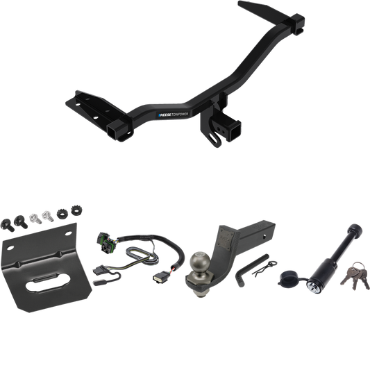 Fits 2018-2020 GMC Terrain Trailer Hitch Tow PKG w/ 4-Flat Wiring + Interlock Tactical Starter Kit w/ 3-1/4" Drop & 2" Ball + Tactical Dogbone Lock + Wiring Bracket (For Diesel Engine Models) By Reese Towpower