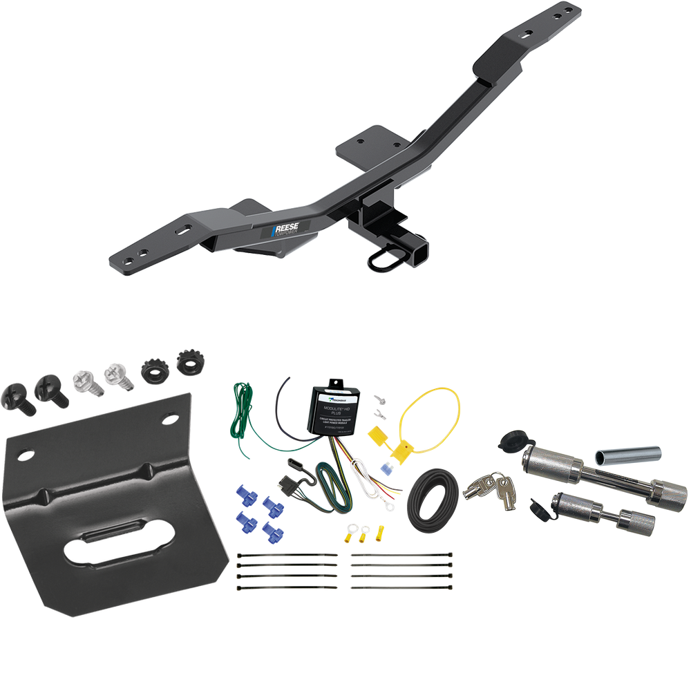 Fits 2009-2023 Audi A4 Trailer Hitch Tow PKG w/ 4-Flat Wiring Harness + Wiring Bracket + Dual Hitch & Coupler Locks (For Sedan Models) By Reese Towpower