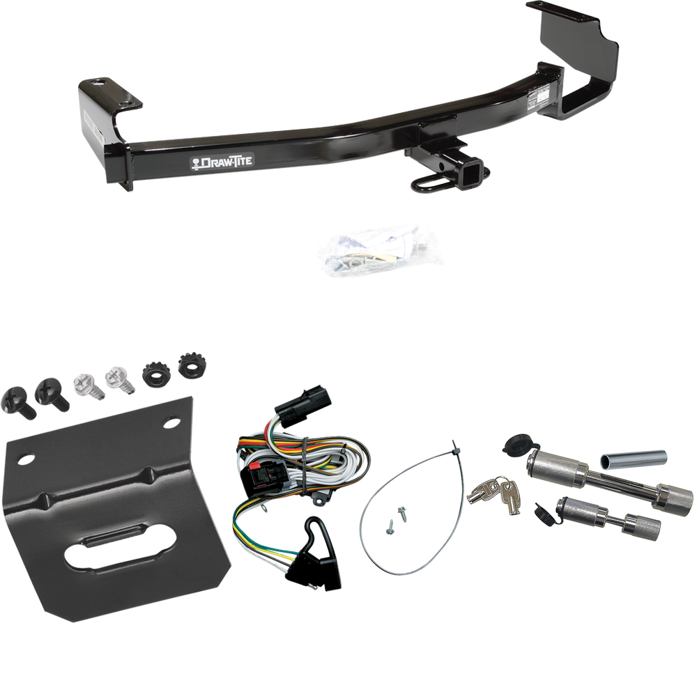 Fits 2001-2003 Dodge Caravan Trailer Hitch Tow PKG w/ 4-Flat Wiring Harness + Wiring Bracket + Dual Hitch & Coupler Locks By Draw-Tite