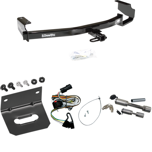 Se adapta al paquete de enganche de remolque Dodge Caravan 2001-2003 con arnés de cableado plano de 4 + soporte de cableado + enganche doble y cerraduras de acoplador de Draw-Tite