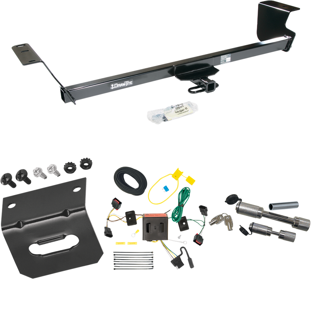 Fits 2008-2010 Chrysler Town & Country Trailer Hitch Tow PKG w/ 4-Flat Wiring Harness + Wiring Bracket + Dual Hitch & Coupler Locks By Draw-Tite