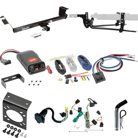 Fits 2009-2012 Volkswagen Routan Trailer Hitch Tow PKG w/ 6K Round Bar Weight Distribution Hitch w/ 2-5/16" Ball + Pin/Clip + Pro Series POD Brake Control + Generic BC Wiring Adapter + 7-Way RV Wiring By Draw-Tite