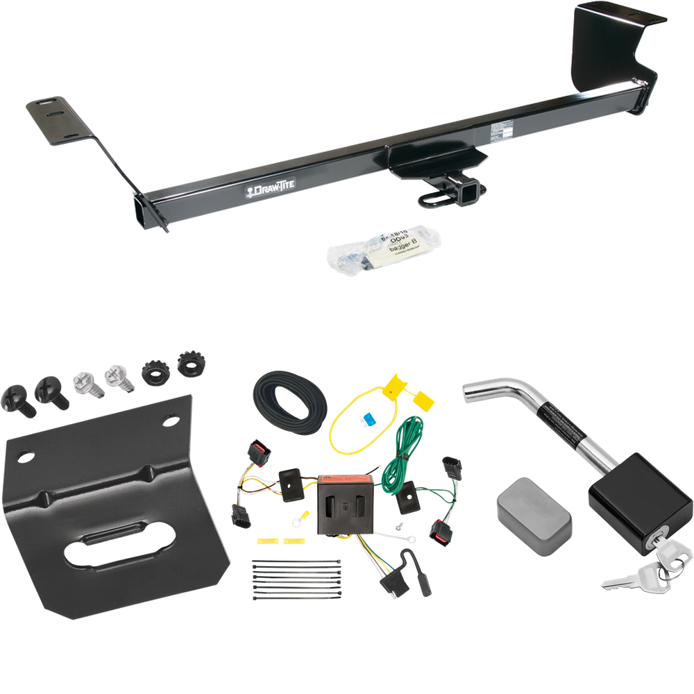 Fits 2008-2010 Dodge Grand Caravan Trailer Hitch Tow PKG w/ 4-Flat Wiring Harness + Wiring Bracket + Hitch Lock By Draw-Tite