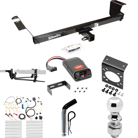Fits 2011-2016 Chrysler Town & Country Trailer Hitch Tow PKG w/ 6K Round Bar Weight Distribution Hitch w/ 2-5/16" Ball + 2" Ball + Pin/Clip + Pro Series POD Brake Control + 7-Way RV Wiring By Draw-Tite
