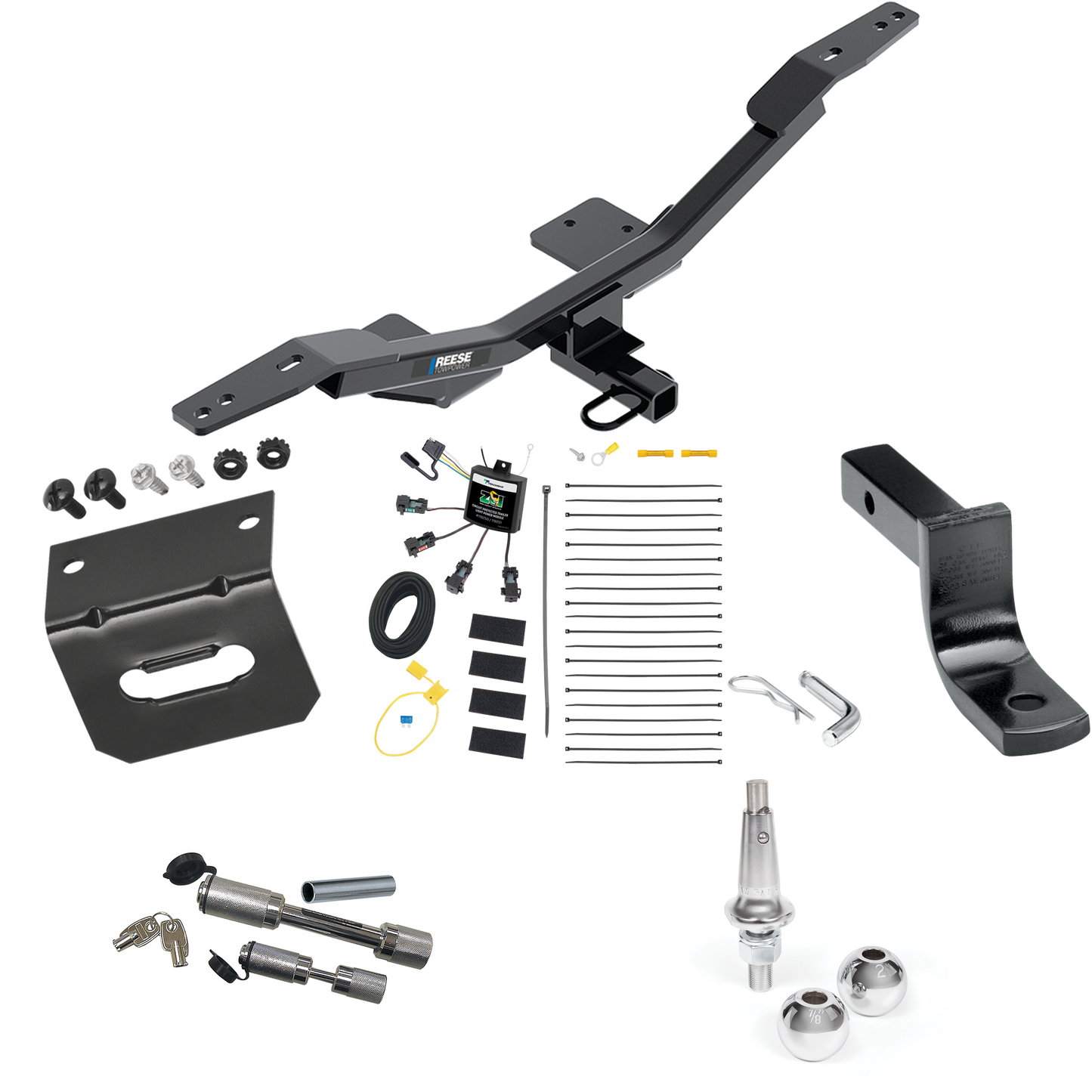 Fits 2009-2023 Audi A4 Trailer Hitch Tow PKG w/ 4-Flat Zero Contact "No Splice" Wiring Harness + Draw-Bar + Interchangeable 1-7/8" & 2" Balls + Wiring Bracket + Dual Hitch & Coupler Locks (For Sedan Models) By Reese Towpower