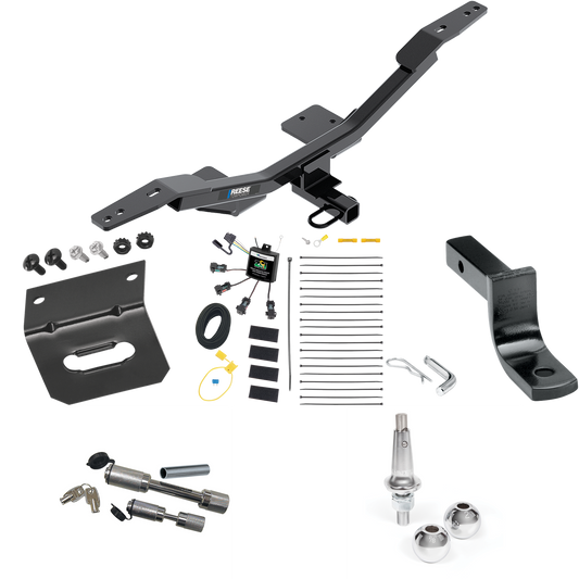 Fits 2009-2023 Audi A4 Trailer Hitch Tow PKG w/ 4-Flat Zero Contact "No Splice" Wiring Harness + Draw-Bar + Interchangeable 1-7/8" & 2" Balls + Wiring Bracket + Dual Hitch & Coupler Locks (For Sedan Models) By Reese Towpower