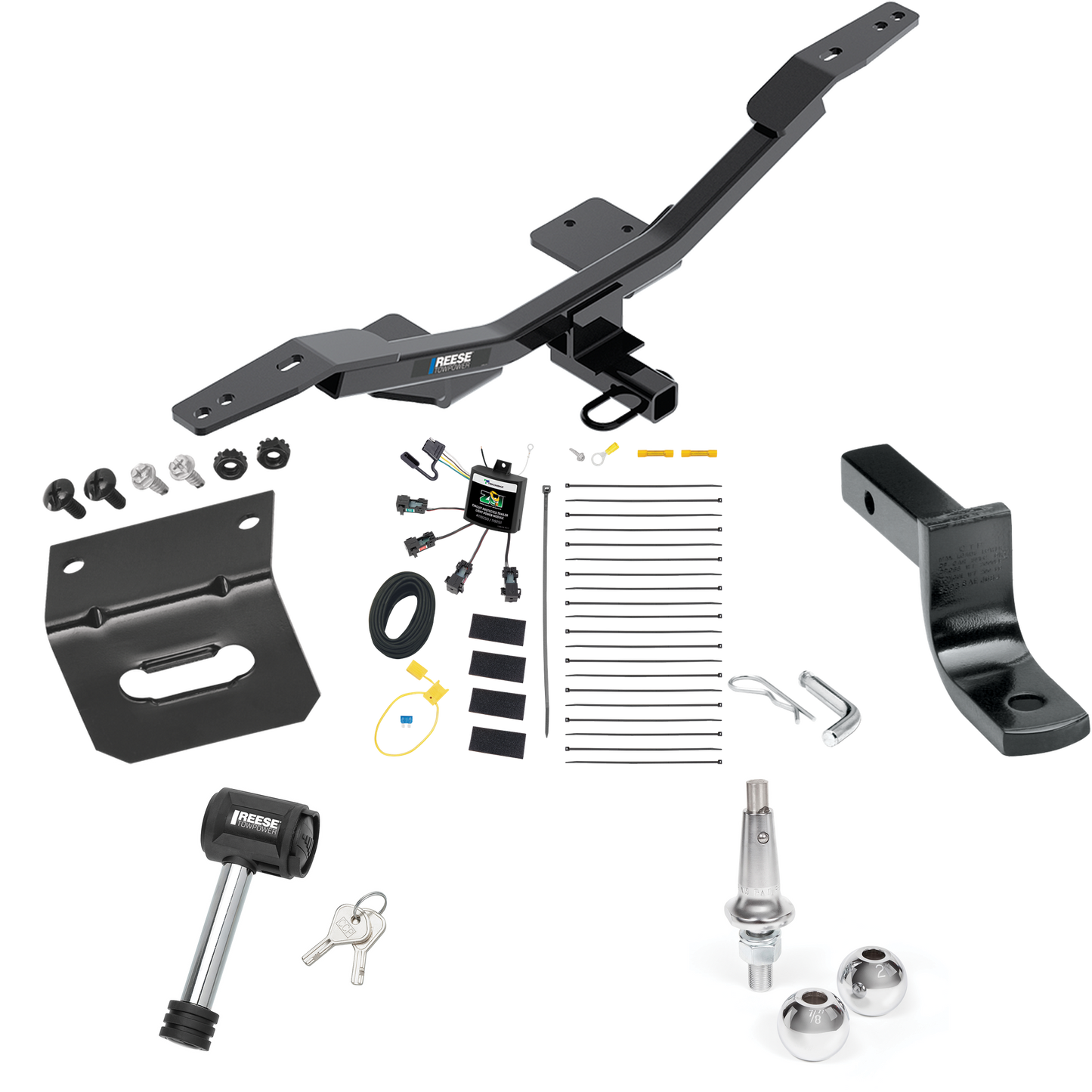 Fits 2009-2023 Audi A4 Trailer Hitch Tow PKG w/ 4-Flat Zero Contact "No Splice" Wiring Harness + Draw-Bar + Interchangeable 1-7/8" & 2" Balls + Wiring Bracket + Hitch Lock (For Sedan Models) By Reese Towpower