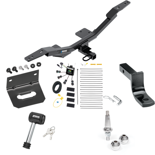 Fits 2009-2023 Audi A4 Trailer Hitch Tow PKG w/ 4-Flat Zero Contact "No Splice" Wiring Harness + Draw-Bar + Interchangeable 1-7/8" & 2" Balls + Wiring Bracket + Hitch Lock (For Sedan Models) By Reese Towpower