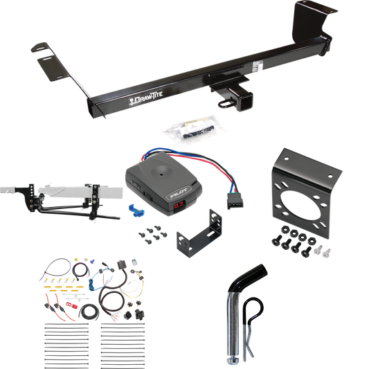 Fits 2011-2020 Dodge Grand Caravan Trailer Hitch Tow PKG w/ 6K Round Bar Weight Distribution Hitch w/ 2-5/16" Ball + Pin/Clip + Pro Series Pilot Brake Control + 7-Way RV Wiring By Draw-Tite