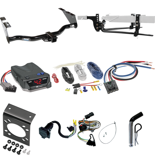 Fits 2001-2003 Chrysler Voyager Trailer Hitch Tow PKG w/ 6K Round Bar Weight Distribution Hitch w/ 2-5/16" Ball + Pin/Clip + Tekonsha BRAKE-EVN Brake Control + Generic BC Wiring Adapter + 7-Way RV Wiring By Reese Towpower