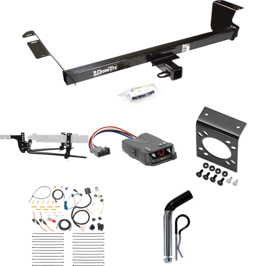 Fits 2011-2020 Dodge Grand Caravan Trailer Hitch Tow PKG w/ 6K Round Bar Weight Distribution Hitch w/ 2-5/16" Ball + Pin/Clip + Tekonsha Brakeman IV Brake Control + 7-Way RV Wiring By Draw-Tite