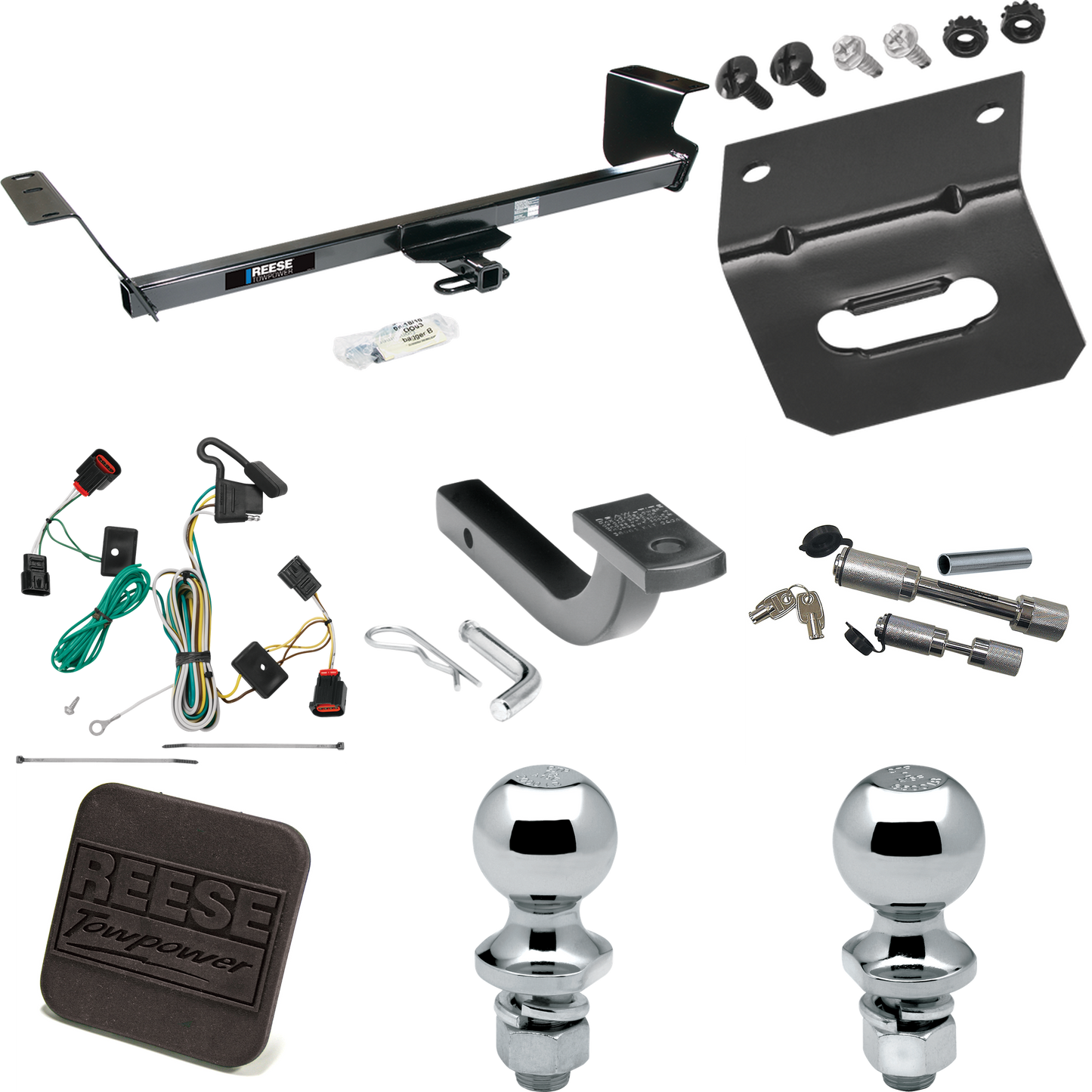 Fits 2009-2012 Volkswagen Routan Trailer Hitch Tow PKG w/ 4-Flat Wiring Harness + Draw-Bar + 1-7/8" + 2" Ball + Wiring Bracket + Hitch Cover + Dual Hitch & Coupler Locks By Reese Towpower