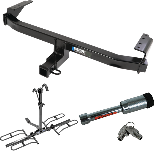 Fits 2021-2022 Mercedes-Benz GLB35 AMG Trailer Hitch Tow PKG w/ 2 Bike Plaform Style Carrier Rack + Hitch Lock By Reese Towpower