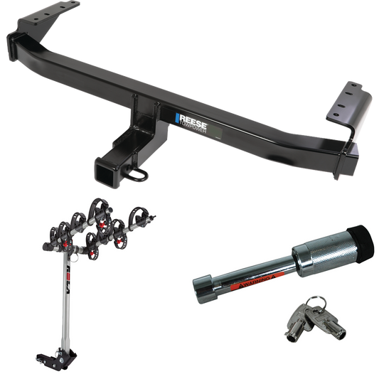 Fits 2020-2022 Mercedes-Benz GLB250 Trailer Hitch Tow PKG w/ 4 Bike Carrier Rack + Hitch Lock By Reese Towpower