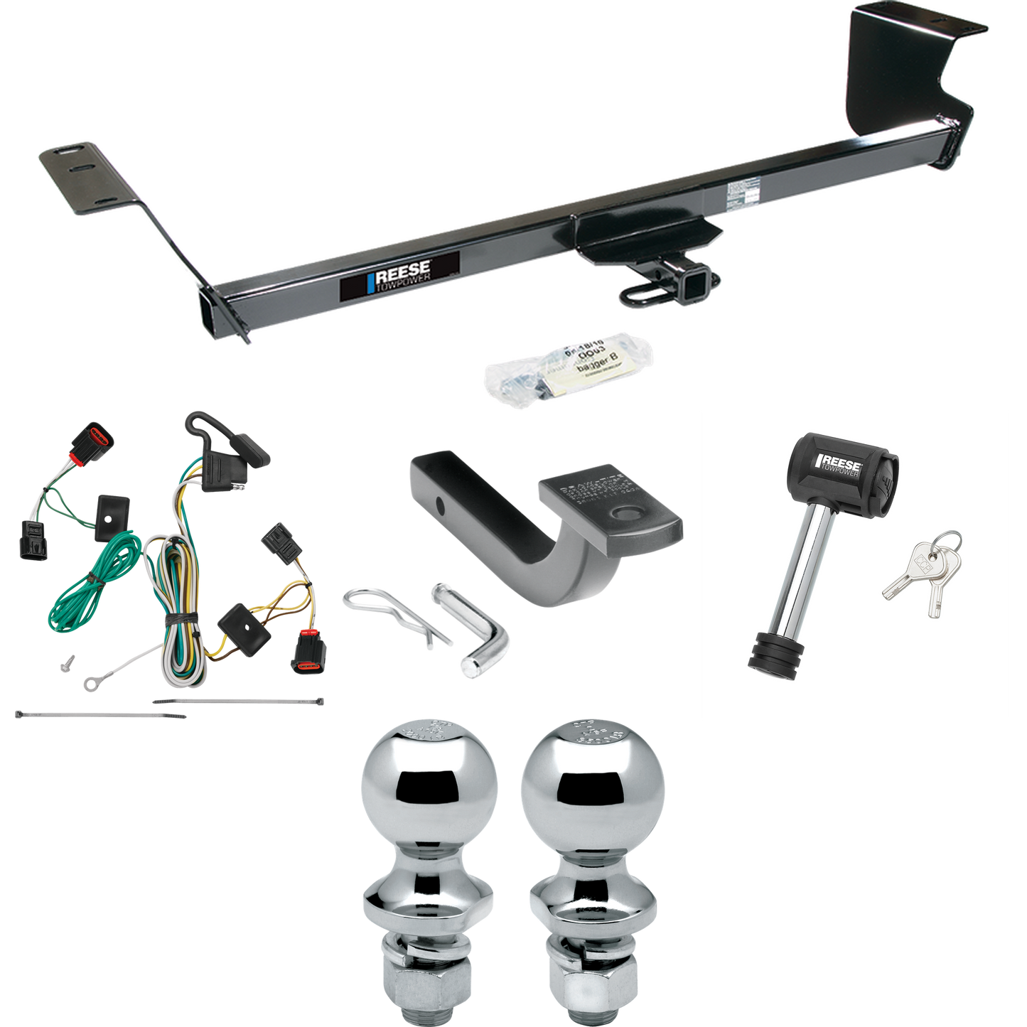 Fits 2009-2012 Volkswagen Routan Trailer Hitch Tow PKG w/ 4-Flat Wiring Harness + Draw-Bar + 1-7/8" + 2" Ball + Hitch Lock By Reese Towpower