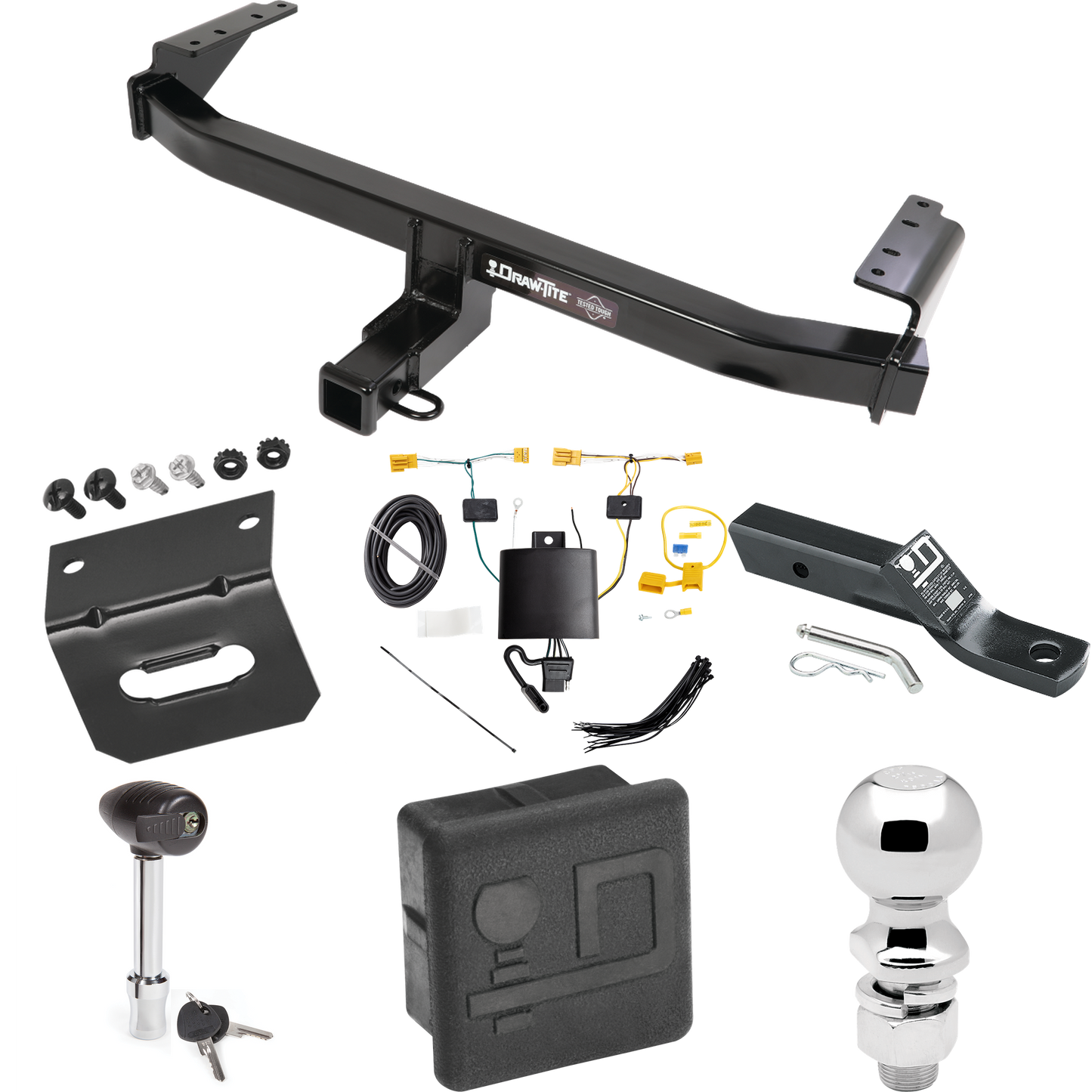 Fits 2020-2022 Mercedes-Benz GLB250 Trailer Hitch Tow PKG w/ 4-Flat Wiring + Ball Mount w/ 2" Drop + 2-5/16" Ball + Wiring Bracket + Hitch Lock + Hitch Cover By Draw-Tite