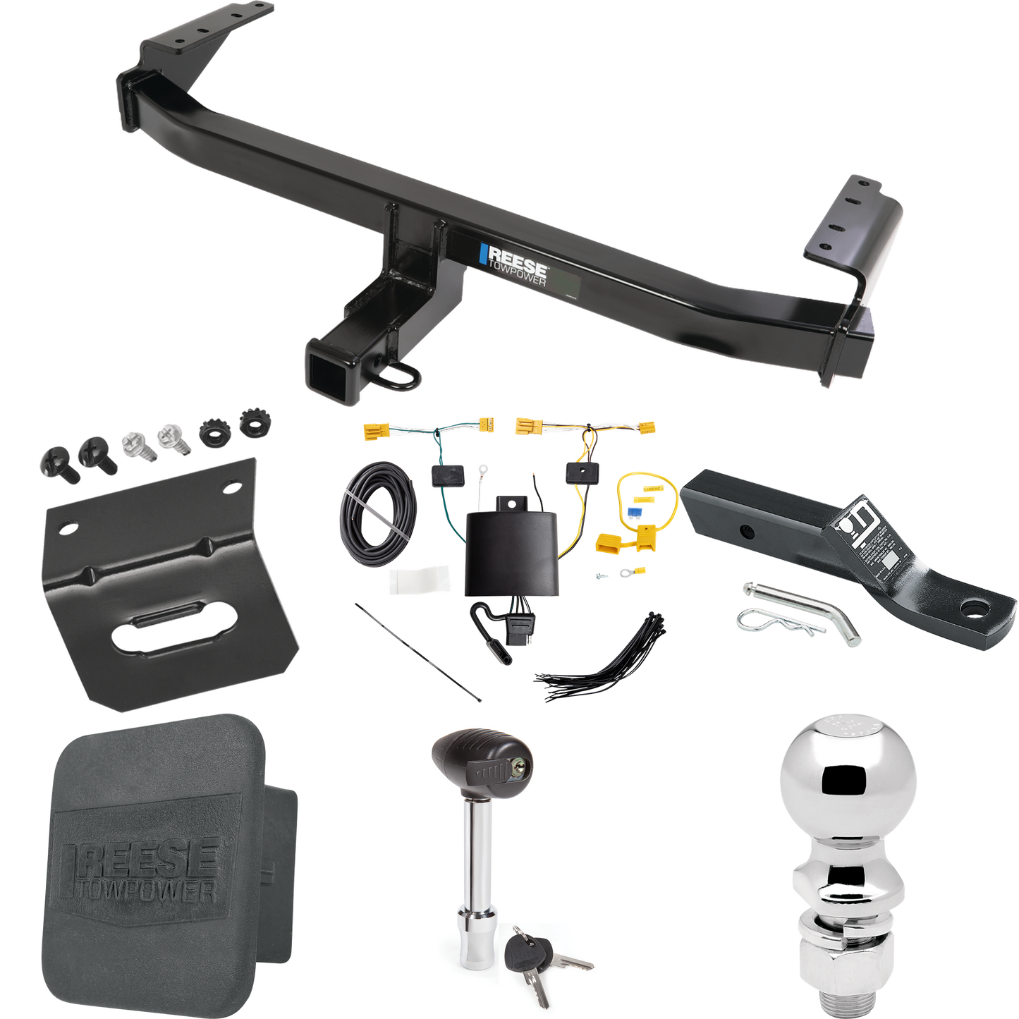 Fits 2021-2022 Mercedes-Benz GLB35 AMG Trailer Hitch Tow PKG w/ 4-Flat Wiring + Ball Mount w/ 2" Drop + 2-5/16" Ball + Wiring Bracket + Hitch Lock + Hitch Cover By Reese Towpower