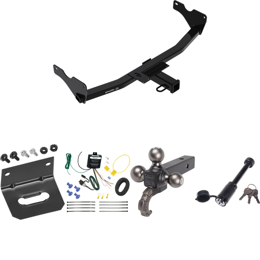 Fits 2019-2022 Audi Q3 Trailer Hitch Tow PKG w/ 4-Flat Wiring + Triple Ball Tactical Ball Mount 1-7/8" & 2" & 2-5/16" Balls w/ Tow Hook + Tactical Dogbone Lock + Wiring Bracket (Excludes: w/Hands-Free Liftgate Sensor Models) By Draw-Tite