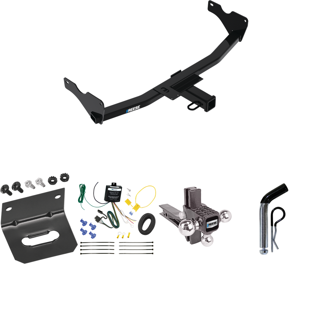 Fits 2019-2022 Audi Q3 Trailer Hitch Tow PKG w/ 4-Flat Wiring Harness + Adjustable Drop Rise Triple Ball Ball Mount 1-7/8" & 2" & 2-5/16" Trailer Balls + Pin/Clip + Wiring Bracket (Excludes: w/Hands-Free Liftgate Sensor Models) By Reese Towpower