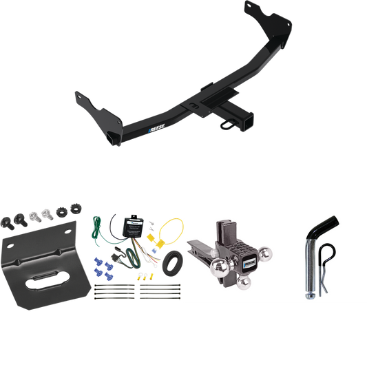 Fits 2019-2022 Audi Q3 Trailer Hitch Tow PKG w/ 4-Flat Wiring Harness + Adjustable Drop Rise Triple Ball Ball Mount 1-7/8" & 2" & 2-5/16" Trailer Balls + Pin/Clip + Wiring Bracket (Excludes: w/Hands-Free Liftgate Sensor Models) By Reese Towpower