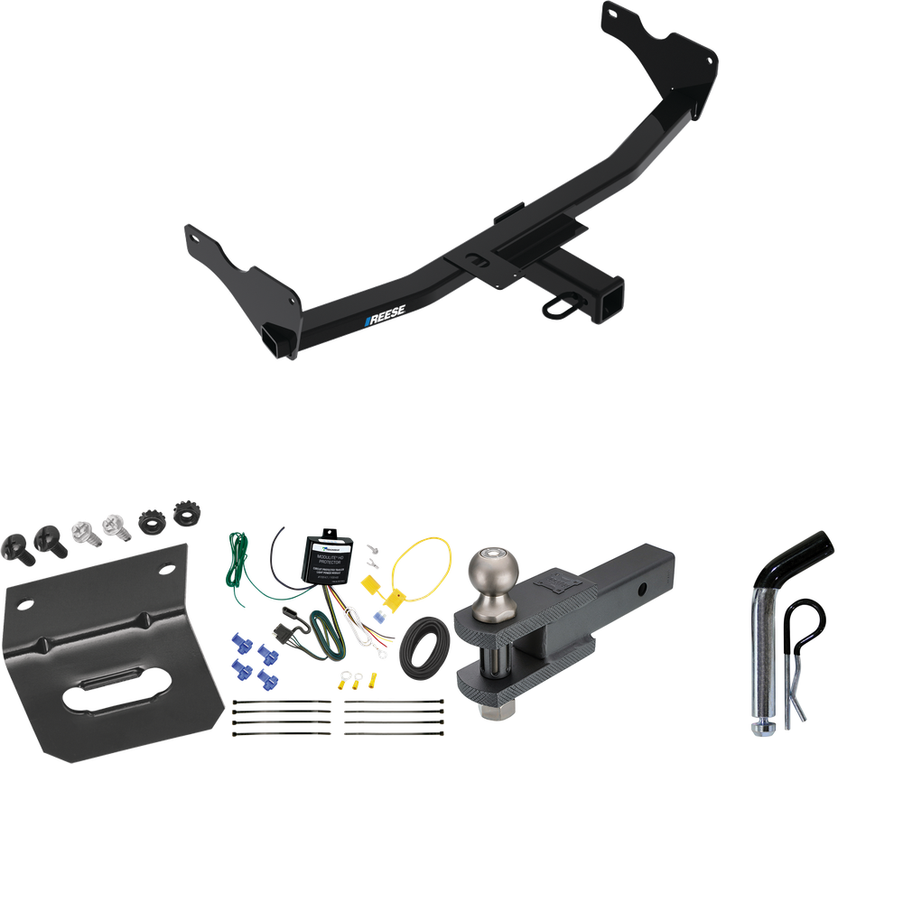 Fits 2019-2022 Audi Q3 Trailer Hitch Tow PKG w/ 4-Flat Wiring Harness + Clevis Hitch Ball Mount w/ 2" Ball + Pin/Clip + Wiring Bracket (Excludes: w/Hands-Free Liftgate Sensor Models) By Reese Towpower