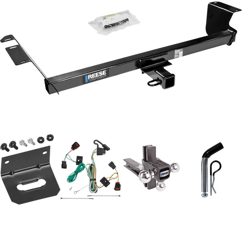 Fits 2009-2012 Volkswagen Routan Trailer Hitch Tow PKG w/ 4-Flat Wiring Harness + Adjustable Drop Rise Triple Ball Ball Mount 1-7/8" & 2" & 2-5/16" Trailer Balls + Pin/Clip + Wiring Bracket By Reese Towpower