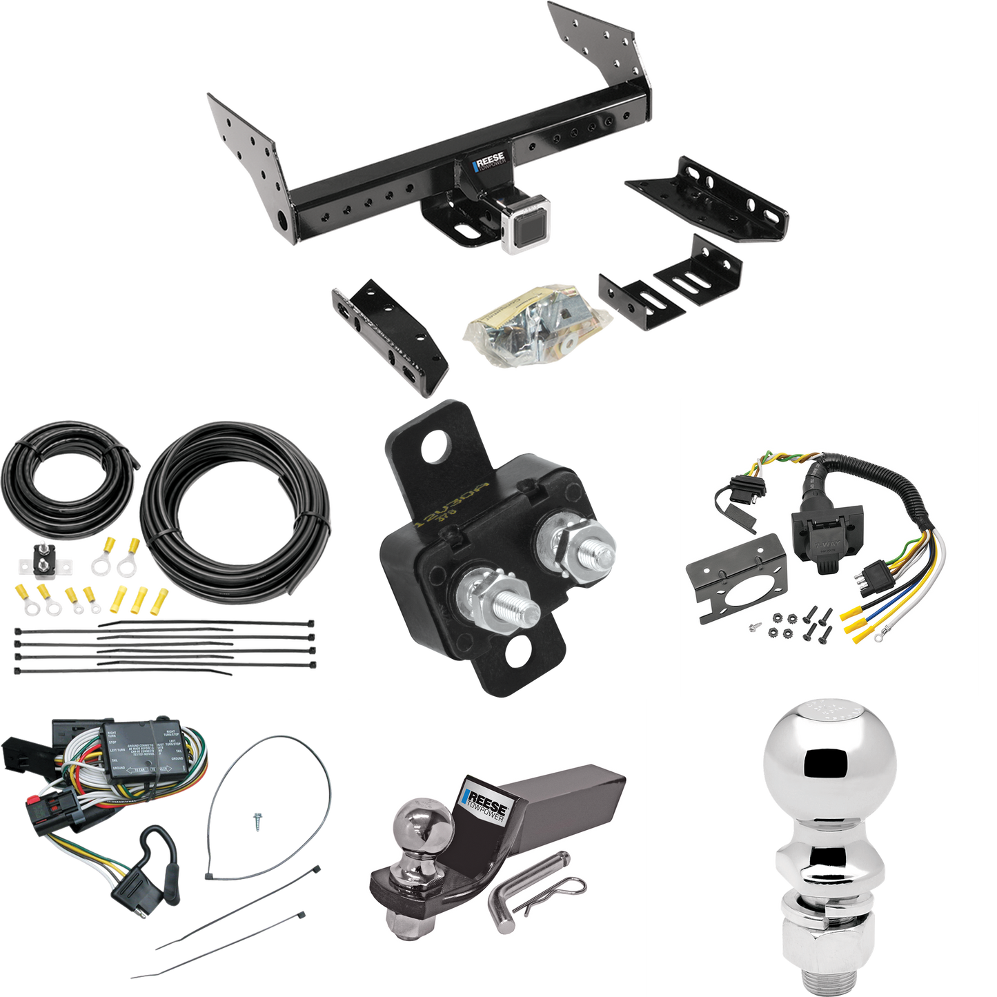 Fits 1996-2000 Plymouth Voyager Trailer Hitch Tow PKG w/ 7-Way RV Wiring + 2" & 2-5/16" Ball + Drop Mount By Reese Towpower